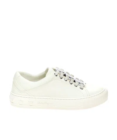 Ferragamo Nadine Lace-up Leather Trainers In White