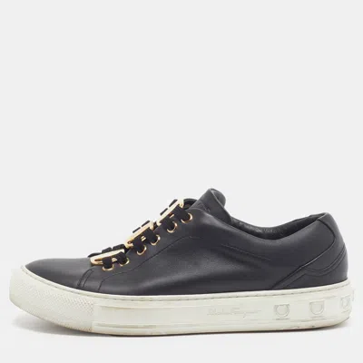 Pre-owned Ferragamo Nadine Size 39.5 Black Leather Lace Up Sneakers