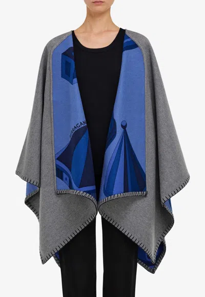 FERRAGAMO NADIR PRINT REVERSIBLE CASHMERE AND WOOL CAPE