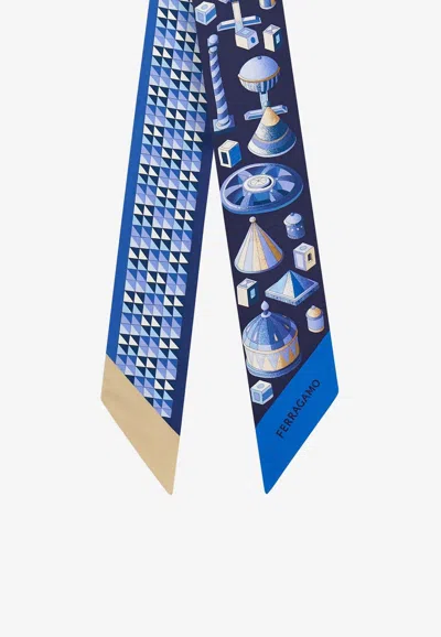 Ferragamo Nadir Print Silk Bandeau In Blue