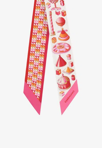 Ferragamo Nadir Print Silk Bandeau In Pink