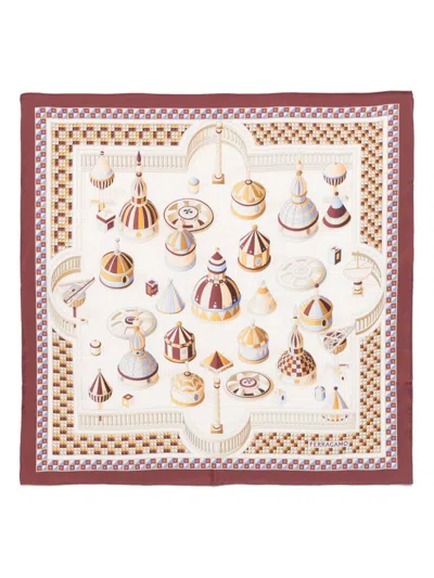 Ferragamo Geometrical Renaissance Print Silk Scarf In Red
