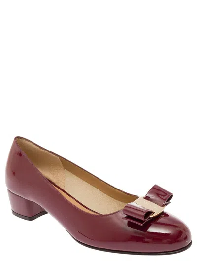 FERRAGAMO BURGUNDY BALLERINAS WITH SQUARED HEEL IN LEATHER WOMAN
