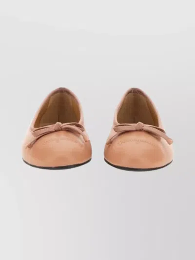 Ferragamo Nappa Ballerina Shoes Bow Detail In Orange