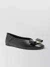 Ferragamo Leather Round Toe Ballerina Shoes With Bow Detail In Black