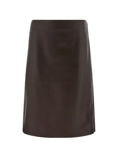 Ferragamo Nappa Pencil Skirt In Brown