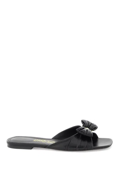 FERRAGAMO NAPPA SLIDE SANDALS WITH BOW DETAIL FOR WOMEN