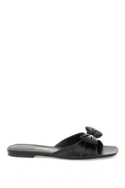 Ferragamo Nappa Slide Sandals With Bow Detail For Women In Black