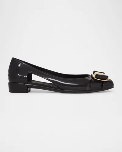 Ferragamo Nara Jelly Cutout Bow Ballerina Flats In Black