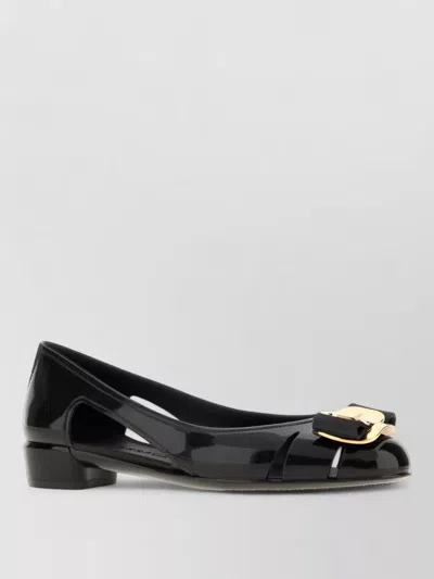 Ferragamo Nara Rubber Ballerinas Cut Out Design Patent In Black
