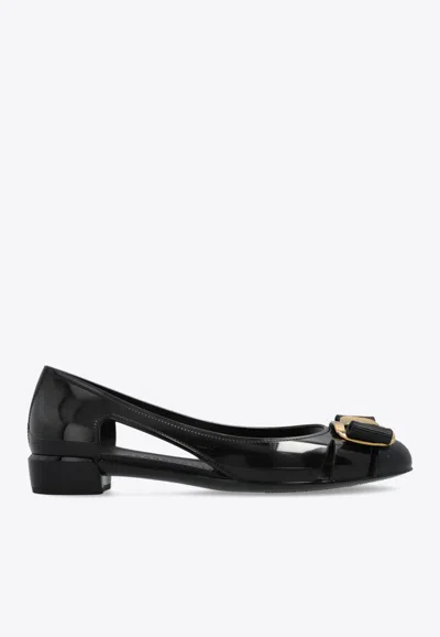 Ferragamo Nara Vara Bow Jelly Flats In Black