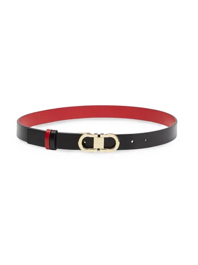 Ferragamo Narrow Calf Leather Belt With Polished Gold-tone Buckle In Brown