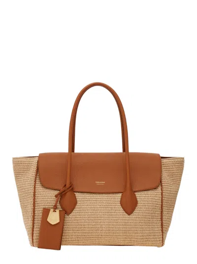Ferragamo Natural East-west Large Tote In Brown