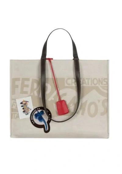 Ferragamo Natural Logo Sticker Tote Bag