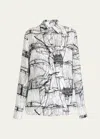 FERRAGAMO NAUTICAL PRINTED SILK BLOUSE