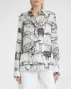 FERRAGAMO NAUTICAL PRINTED SILK BLOUSE