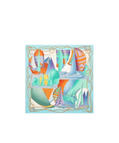 Ferragamo Nautical Printed Silk Scarf In Blue