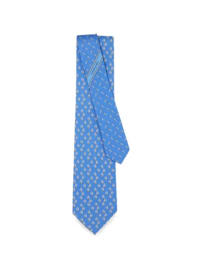 Ferragamo Nautical-print Silk Tie In Blue