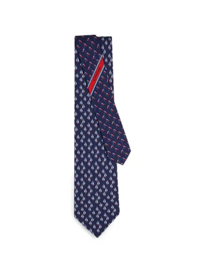 Ferragamo Nautical-print Silk Tie In Blue