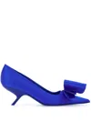 Ferragamo Satin Pumps With Single Maxi Bow In Blue