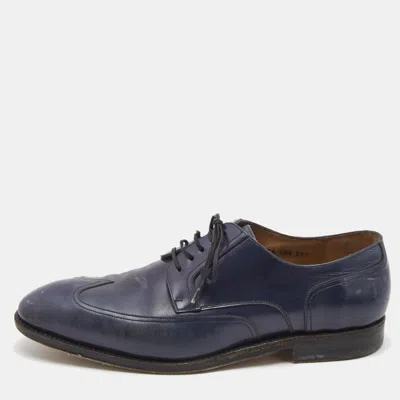 Ferragamo Navy Blue Brogue Leather Lace Up Derby