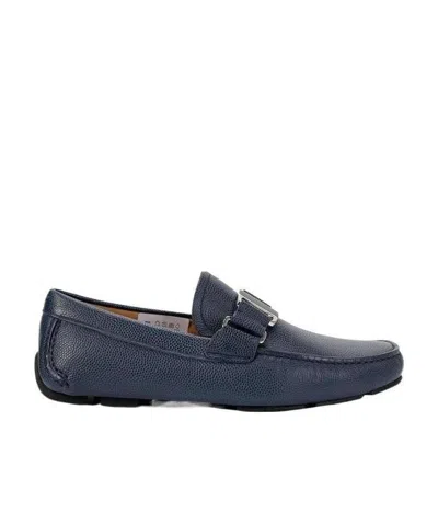 Ferragamo Navy Blue Clasp Business Casual Shoes In Black