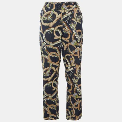Pre-owned Ferragamo Navy Blue Floral Gancini Print Denim Straight Jeans M