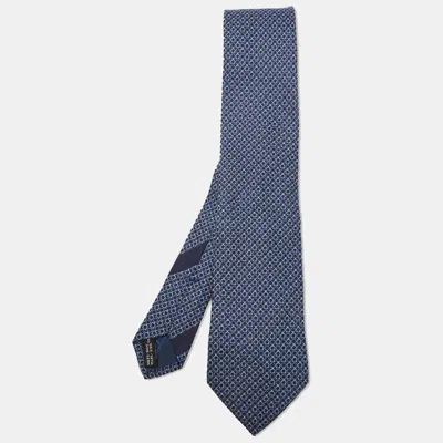 Pre-owned Ferragamo Navy Blue Gancini Jacquard Silk Classic Tie