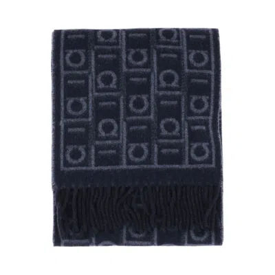 Ferragamo Navy Blue Hook Pattern Silk-blend Scarf