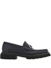 Ferragamo David Gancini Bit Leather Loafers In Navy Blue