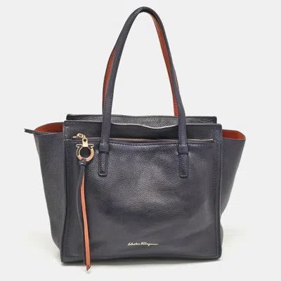 Pre-owned Ferragamo Navy Blue Leather Medium Amy Tote