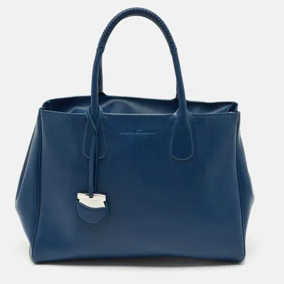 Pre-owned Ferragamo Navy Blue Leather Nolita Tote