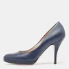 Ferragamo Navy Blue Leather Platform Pumps In Blue