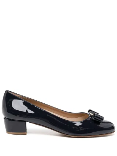 Ferragamo Navy Blue Leather Pumps