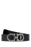 Ferragamo Adjustable Reversible Leather Belt With Textured Finish