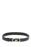 Ferragamo Blue And Black Double-sided Gold Buckle Belt In Black