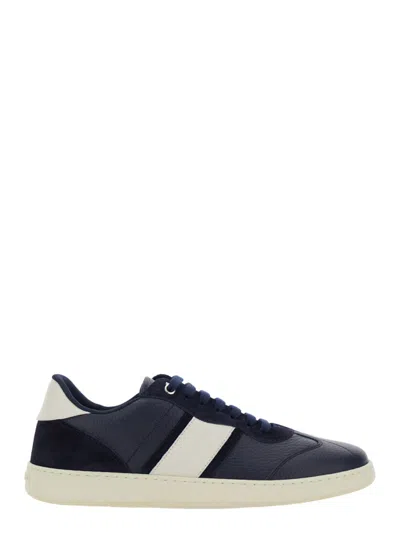 FERRAGAMO NAVY BLUE LEATHER SNEAKERS