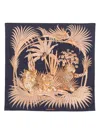 Ferragamo Leopard Print Silk Scarf In Navy Blue
