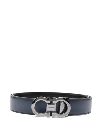 Ferragamo Navy Blue Logo Buckle Solid Belt In Green