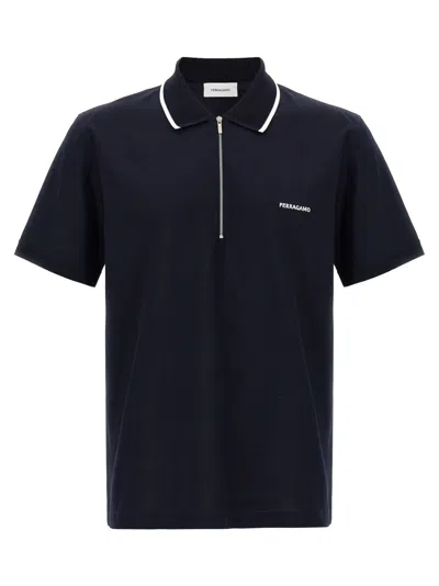 Ferragamo Navy Blue Logo Embroidery Polo Shirt