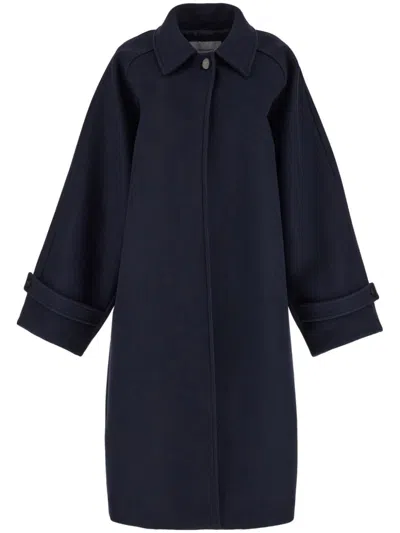 Ferragamo Navy Blue Oversized Wool Single-breasted Jacket For Women