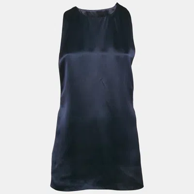Ferragamo Navy Blue Satin Silk Lace-up Detail Sleeveless Top