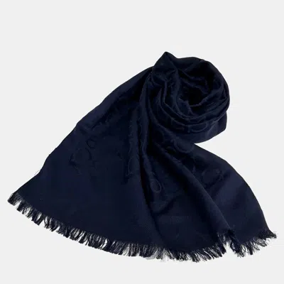 Pre-owned Ferragamo Navy Blue Silk Scarf