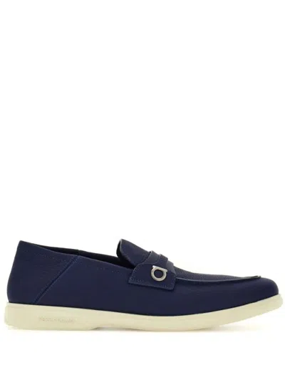 FERRAGAMO NAVY BLUE SLIP ON LOAFERS