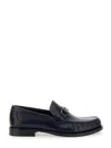 Ferragamo Bart Black Loafers With Embossed Gancini Detail On The Front In Leather Man In Navy Blue