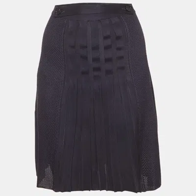 Ferragamo Navy Blue Stretch Knit Pleated Mini Skirt