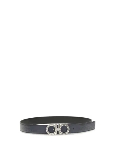 Ferragamo Navy Blue Textured Reversible Belt