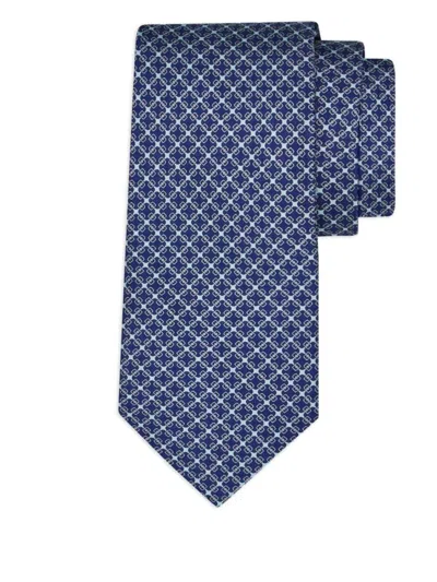 FERRAGAMO NAVY BLUE VARA BUCKLE PRINTED SILK TIE