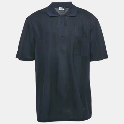Pre-owned Ferragamo Navy Blue/black Stripe Short Sleeve Polo T-shirt Xxxl