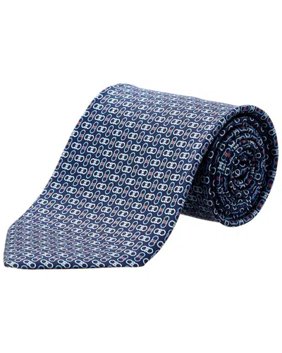 Ferragamo Navy Double Gancini Tie In Blue